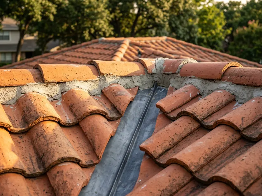 Roof inspection and architectural details in Lakewood Village, Lakewood