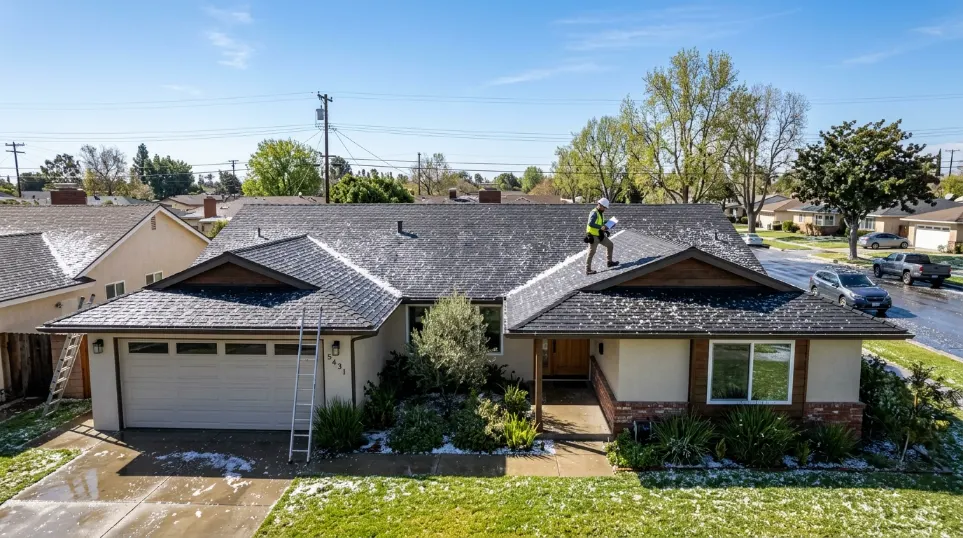 Hail Damage Roof Repair project on residential home in Lakewood California