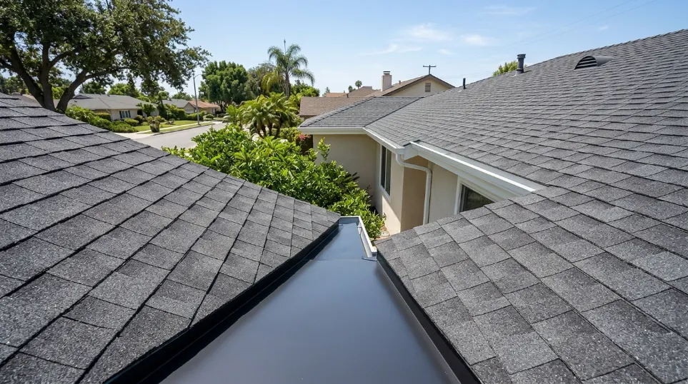 Roof Valley Repair project on residential home in Lakewood California