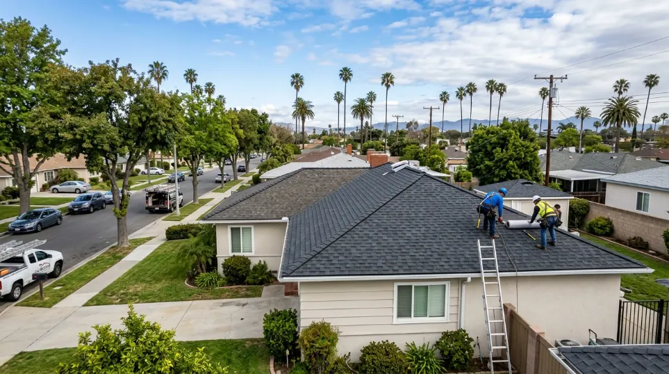 Storm Damage Roof Repair project on residential home in Lakewood California